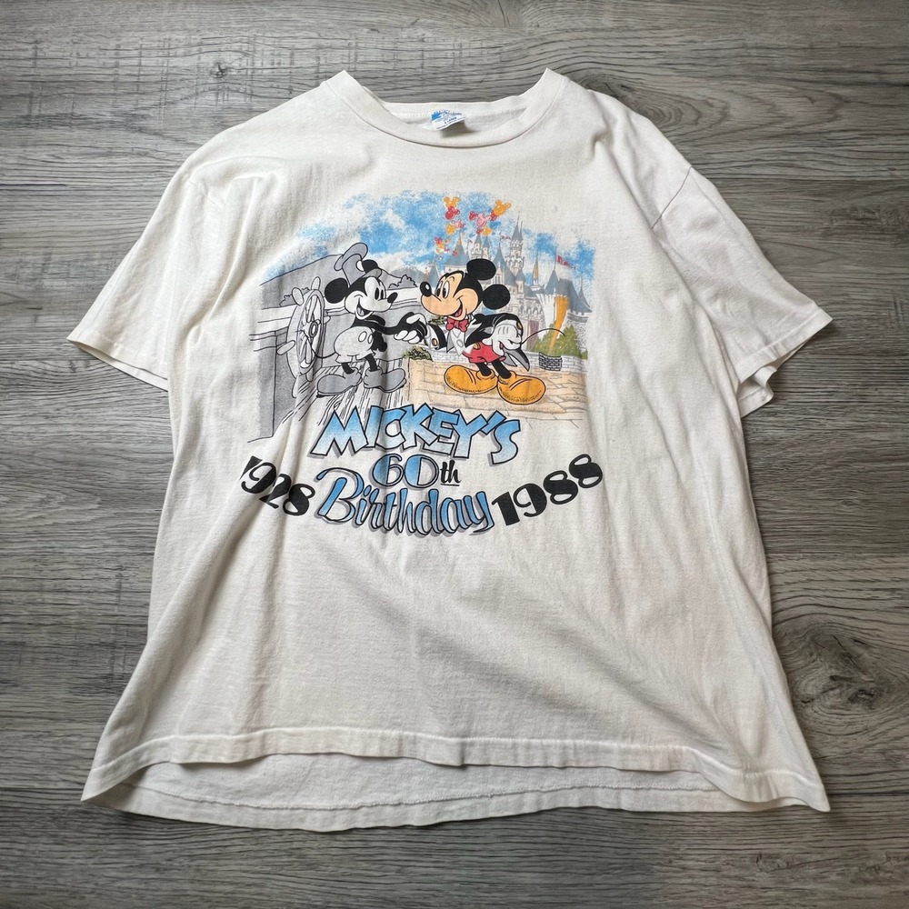 Disney Mickey Mouse T-Shirt Mens XL White 1988 60th Birthday Vintage 80s USA